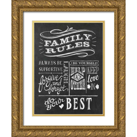Family Rules I v2 Gold Ornate Wood Framed Art Print with Double Matting by Urban, Mary