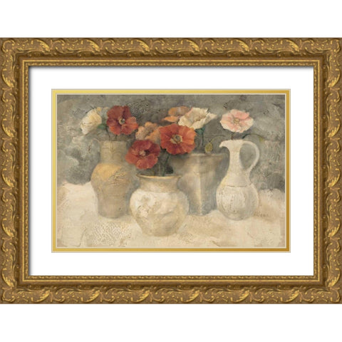 Poppies in White Gold Ornate Wood Framed Art Print with Double Matting by Hristova, Albena