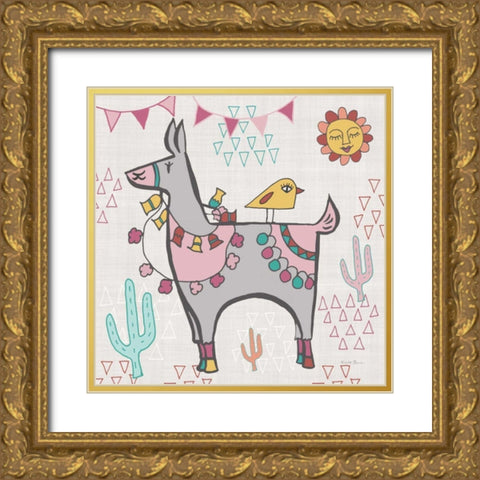 Playful Llamas II Gold Ornate Wood Framed Art Print with Double Matting by Zaman, Farida
