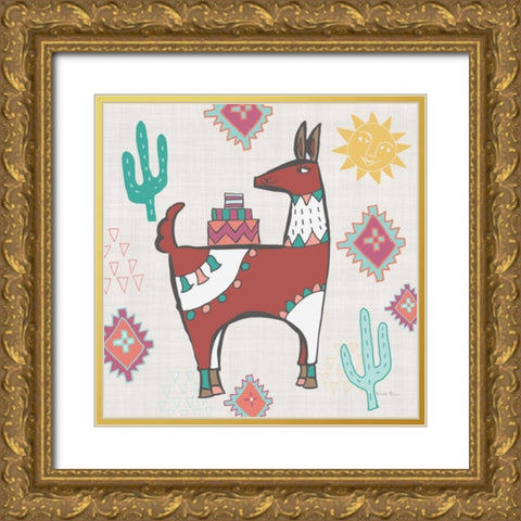 Playful Llamas IV Gold Ornate Wood Framed Art Print with Double Matting by Zaman, Farida