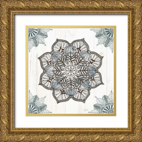 Mandala Morning V Blue and Gray v2 Gold Ornate Wood Framed Art Print with Double Matting by Tavoletti, Anne