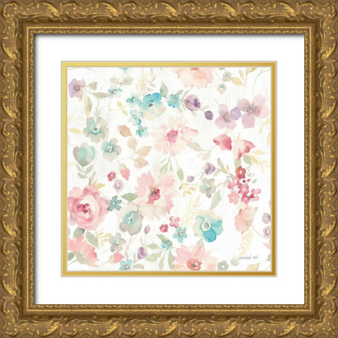 June Blooms Pattern I Gold Ornate Wood Framed Art Print with Double Matting by Nai, Danhui