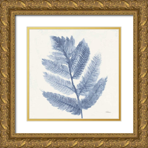 Forest Ferns I Blue Gold Ornate Wood Framed Art Print with Double Matting by Hristova, Albena