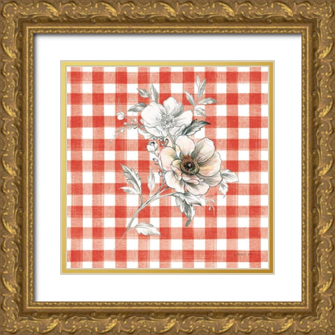 Sketchbook Garden VII Red Checker Gold Ornate Wood Framed Art Print with Double Matting by Nai, Danhui