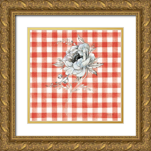 Sketchbook Garden VIII Red Checker Gold Ornate Wood Framed Art Print with Double Matting by Nai, Danhui