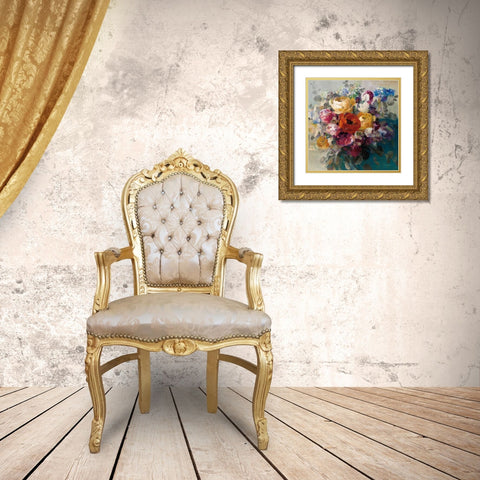 Fall Bouquet Orange Rose Gold Ornate Wood Framed Art Print with Double Matting by Nai, Danhui