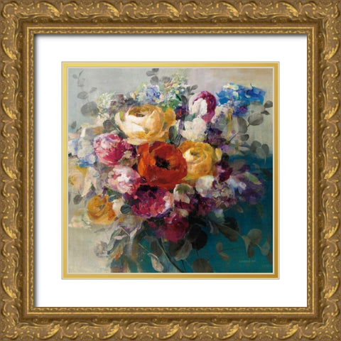 Fall Bouquet Orange Rose Gold Ornate Wood Framed Art Print with Double Matting by Nai, Danhui