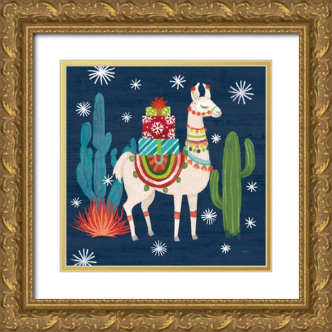 Lovely Llamas II Christmas Gold Ornate Wood Framed Art Print with Double Matting by Urban, Mary