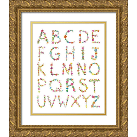 Floral Alphabet Gold Ornate Wood Framed Art Print with Double Matting by Zaman, Farida