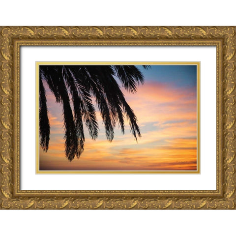 Sunset Palms I Gold Ornate Wood Framed Art Print with Double Matting by Marshall, Laura
