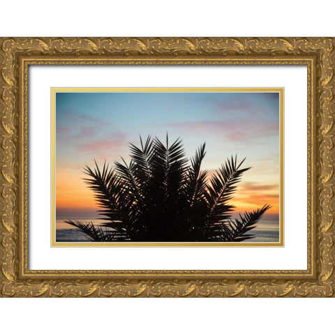 Sunset Palms II Gold Ornate Wood Framed Art Print with Double Matting by Marshall, Laura