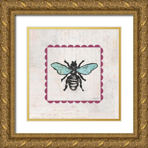 Bee Stamp Bright Gold Ornate Wood Framed Art Print with Double Matting by Prahl, Courtney