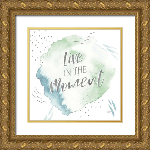 Wonderful World V Blue Green Gold Ornate Wood Framed Art Print with Double Matting by Marshall, Laura
