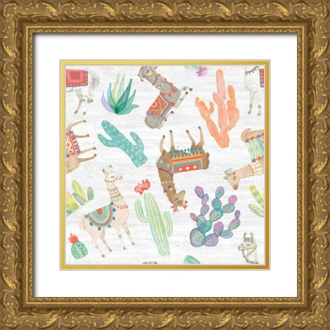 Lovely Llamas Pattern VIII Gold Ornate Wood Framed Art Print with Double Matting by Urban, Mary