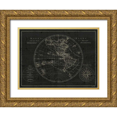 Mappemonde Etching v2 Gold Ornate Wood Framed Art Print with Double Matting by Wild Apple Portfolio
