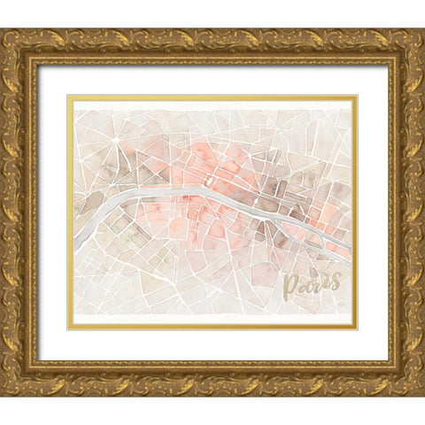 Watercolor Wanderlust Paris Blush Crop Gold Ornate Wood Framed Art Print with Double Matting by Marshall, Laura