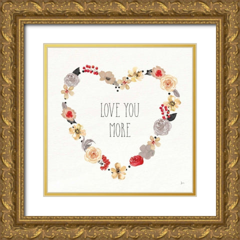 Love You More I Neutral Gold Ornate Wood Framed Art Print with Double Matting by Aiken, Jess