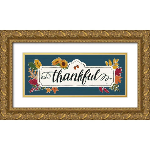 Thankful IV Blue Gold Ornate Wood Framed Art Print with Double Matting by Penner, Janelle