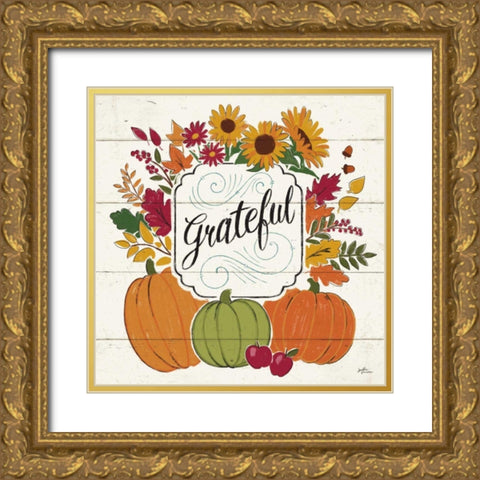 Thankful II White Gold Ornate Wood Framed Art Print with Double Matting by Penner, Janelle