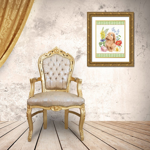 Sunny Bunny I Checker Border Gold Ornate Wood Framed Art Print with Double Matting by Urban, Mary