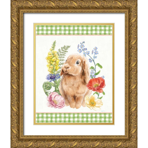 Sunny Bunny I Checker Border Gold Ornate Wood Framed Art Print with Double Matting by Urban, Mary