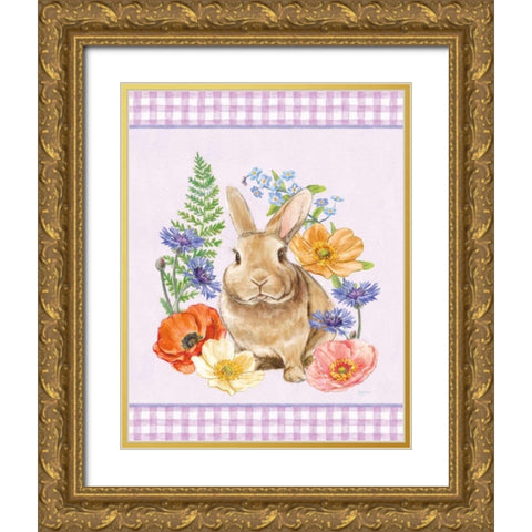 Sunny Bunny II Checker Border Purple Gold Ornate Wood Framed Art Print with Double Matting by Urban, Mary