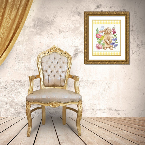 Sunny Bunny III Checker Border Gold Ornate Wood Framed Art Print with Double Matting by Urban, Mary