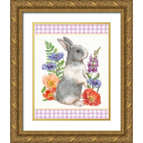 Sunny Bunny IV Checker Border Gold Ornate Wood Framed Art Print with Double Matting by Urban, Mary