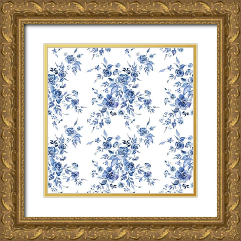 Delft Delight Pattern I Gold Ornate Wood Framed Art Print with Double Matting by Rice, Kristy