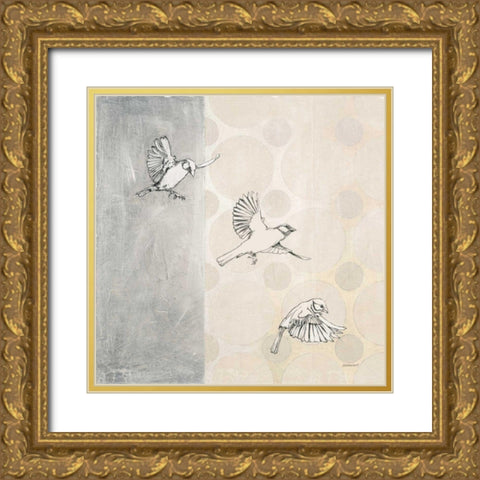 Sparrows Alighting Gold Ornate Wood Framed Art Print with Double Matting by Lovell, Kathrine