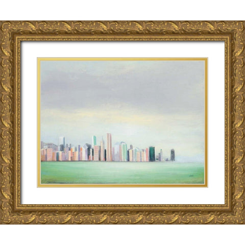 New York Skyline Gold Ornate Wood Framed Art Print with Double Matting by Purinton, Julia