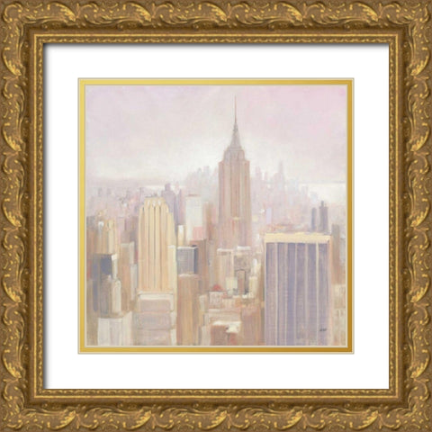 Manhattan in the Mist Gold Ornate Wood Framed Art Print with Double Matting by Purinton, Julia
