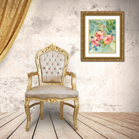 Hibiscus Garden III Gold Ornate Wood Framed Art Print with Double Matting by Nai, Danhui