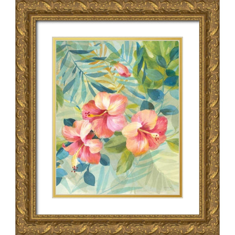 Hibiscus Garden III Gold Ornate Wood Framed Art Print with Double Matting by Nai, Danhui