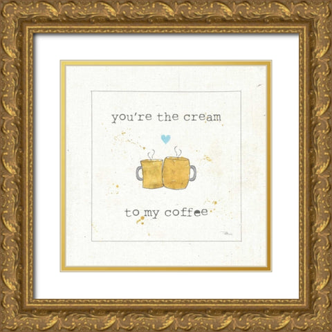 Coffee Cuties II Turquoise Heart v2 Gold Ornate Wood Framed Art Print with Double Matting by Pela Studio
