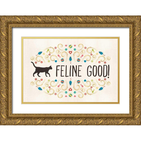 Otomi Cats I Gold Ornate Wood Framed Art Print with Double Matting by Charron, Veronique