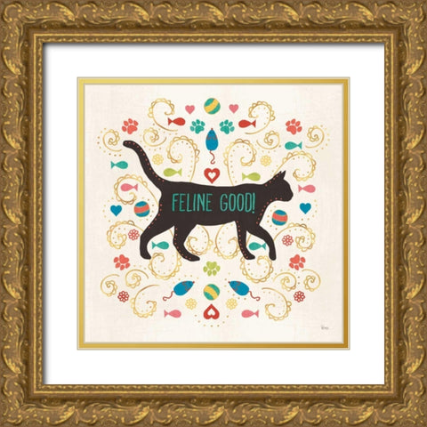Otomi Cats II Gold Ornate Wood Framed Art Print with Double Matting by Charron, Veronique