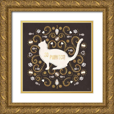 Otomi Cats III Dark Neutral Gold Ornate Wood Framed Art Print with Double Matting by Charron, Veronique