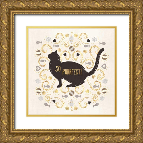 Otomi Cats III Neutral Gold Ornate Wood Framed Art Print with Double Matting by Charron, Veronique