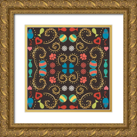 Otomi Cats Step 01B Gold Ornate Wood Framed Art Print with Double Matting by Charron, Veronique