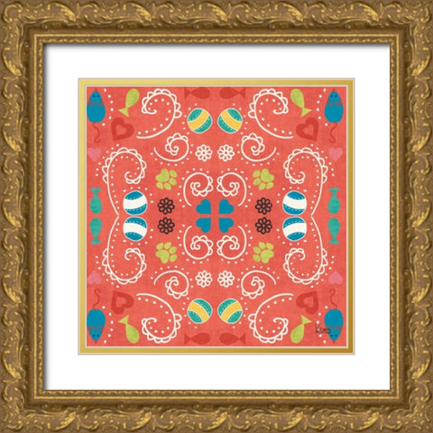 Otomi Cats Step 01C Gold Ornate Wood Framed Art Print with Double Matting by Charron, Veronique