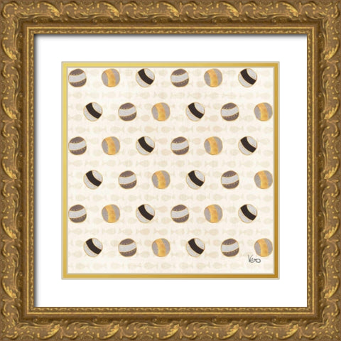 Otomi Cats Step 02A Neutral Gold Ornate Wood Framed Art Print with Double Matting by Charron, Veronique