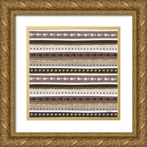 Otomi Cats Step 03 Neutral Gold Ornate Wood Framed Art Print with Double Matting by Charron, Veronique