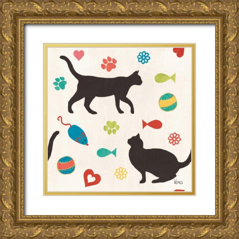 Otomi Cats Step 04A Gold Ornate Wood Framed Art Print with Double Matting by Charron, Veronique