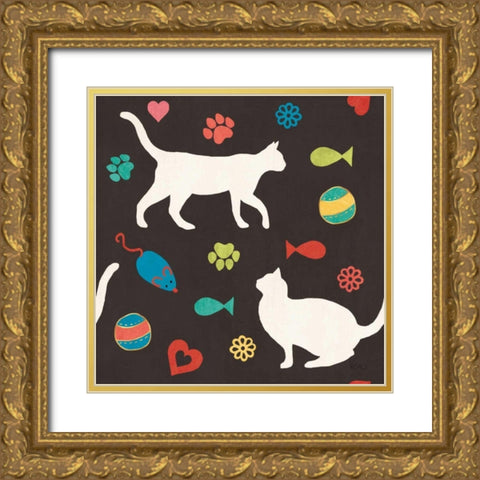 Otomi Cats Step 04B Gold Ornate Wood Framed Art Print with Double Matting by Charron, Veronique