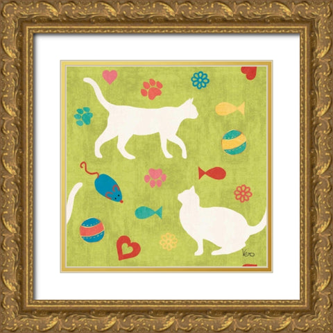 Otomi Cats Step 04D Gold Ornate Wood Framed Art Print with Double Matting by Charron, Veronique