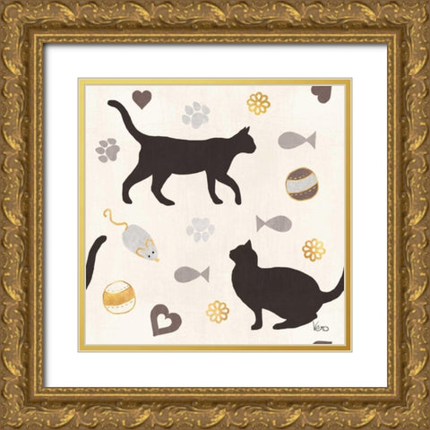Otomi Cats Step 04A Neutral Gold Ornate Wood Framed Art Print with Double Matting by Charron, Veronique