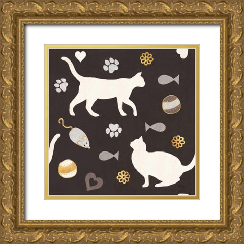 Otomi Cats Step 04B Neutral Gold Ornate Wood Framed Art Print with Double Matting by Charron, Veronique