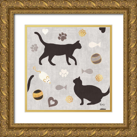 Otomi Cats Step 04C Neutral Gold Ornate Wood Framed Art Print with Double Matting by Charron, Veronique
