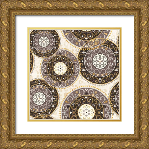 Otomi Cats Step 06A Neutral Gold Ornate Wood Framed Art Print with Double Matting by Charron, Veronique